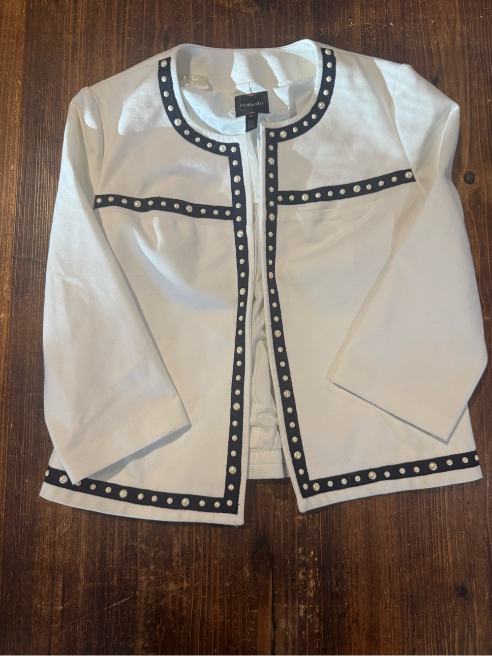 Rafaella White Stud-Trim Open Front Jacket